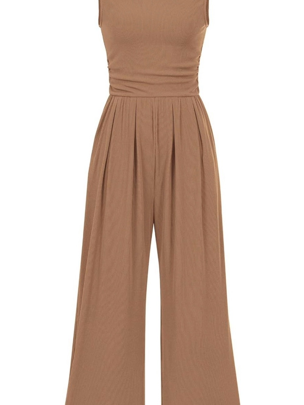 Sleeveless Taupe Wide-Leg Jumpsuit - Picture 3 of 3